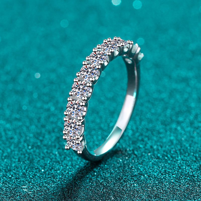 925 Sterling Silver Half Eternity Round Cut CZ Ring