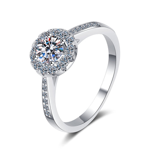 925 Sterling Silver Halo Round Cut CZ Ring