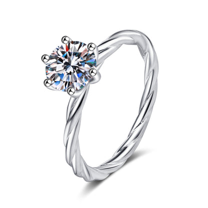 925 Sterling Silver Round Cut CZ Solitaire Twisted Shank Ring