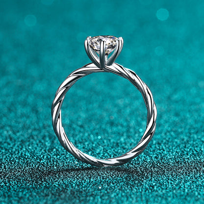 925 Sterling Silver Round Cut CZ Solitaire Twist Shank Ring