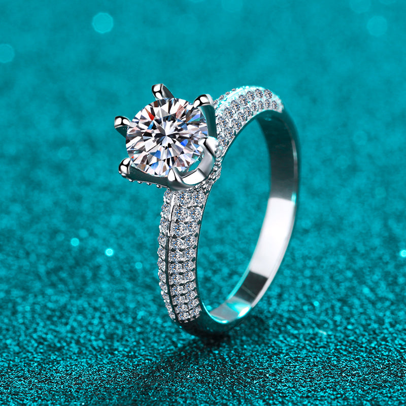 925 Sterling Silver Round Cut CZ Semi Pave Ring