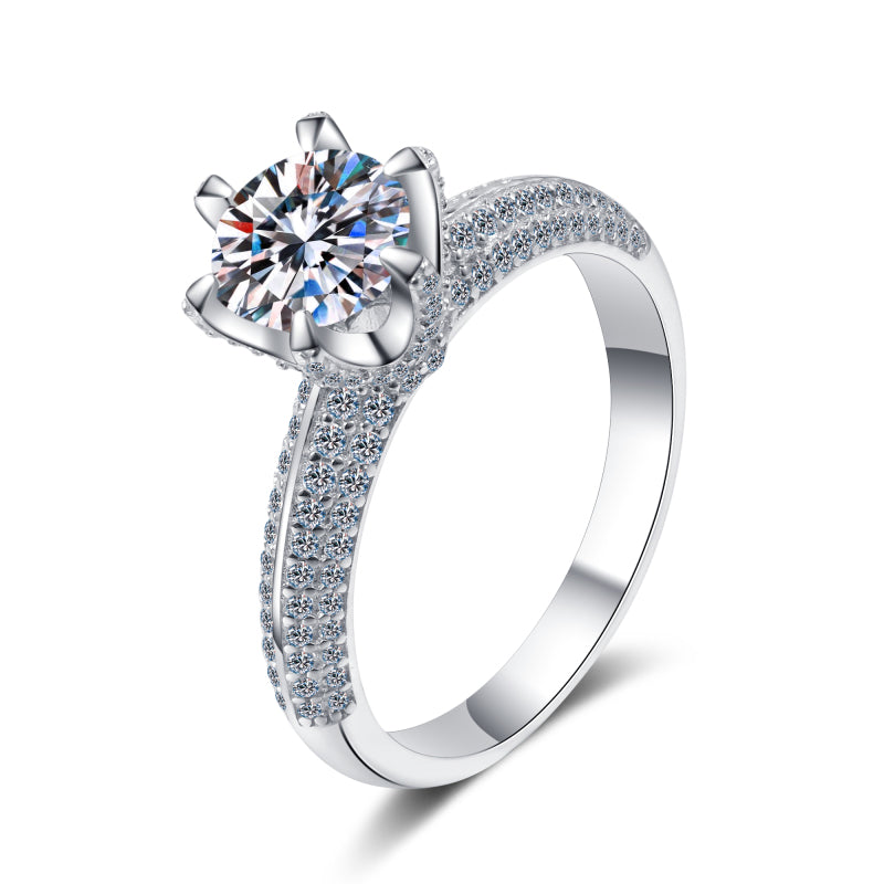 925 Sterling Silver Round Cut CZ Semi Pave Ring