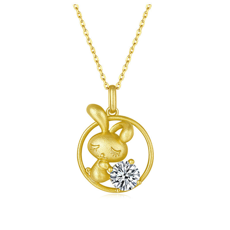 925 Sterling Silver Round Cut CZ Rabbit Pendant Necklace