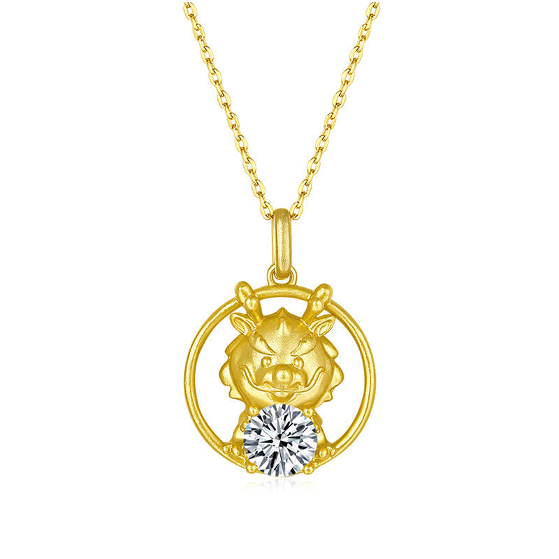 925 Sterling Silver Round Cut CZ Dragon Pendant Necklace