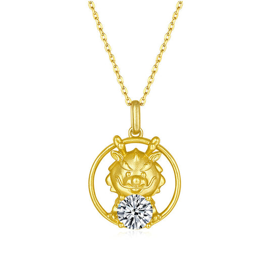 925 Sterling Silver Round Cut CZ Dragon Pendant Necklace