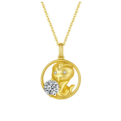 925 Sterling Silver Round Cut CZ Snake Pendant Necklace