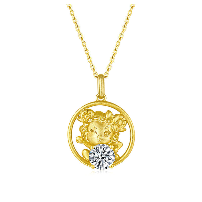 925 Sterling Silver Round Cut CZ Sheep Pendant Necklace