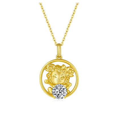 925 Sterling Silver Round Cut CZ Sheep Pendant Necklace