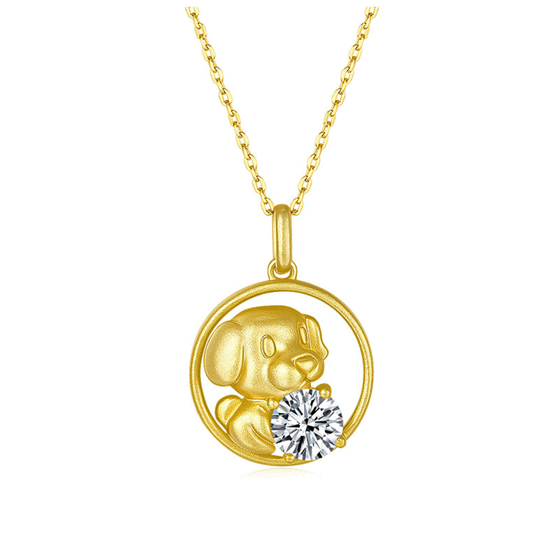 925 Sterling Silver Round Cut CZ Cute Dog Pendant Necklace