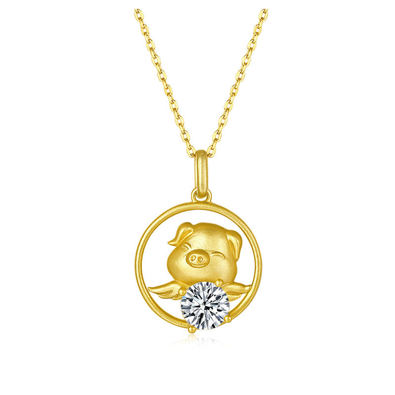 925 Sterling Silver Round Cut CZ Little Flying Pig Pendant Necklace