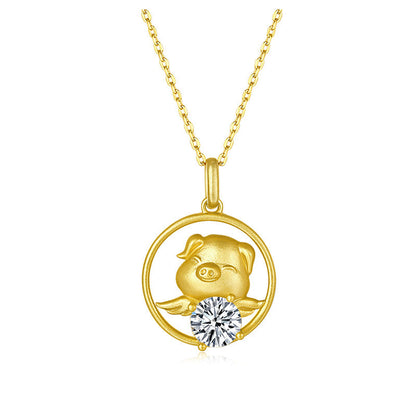 925 Sterling Silver Round Cut CZ Little Flying Pig Pendant Necklace