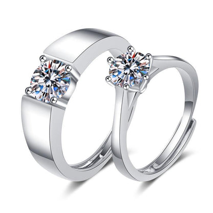 925 Sterling Silver Round Cut CZ Solitaire Couple Ring for Men and Women