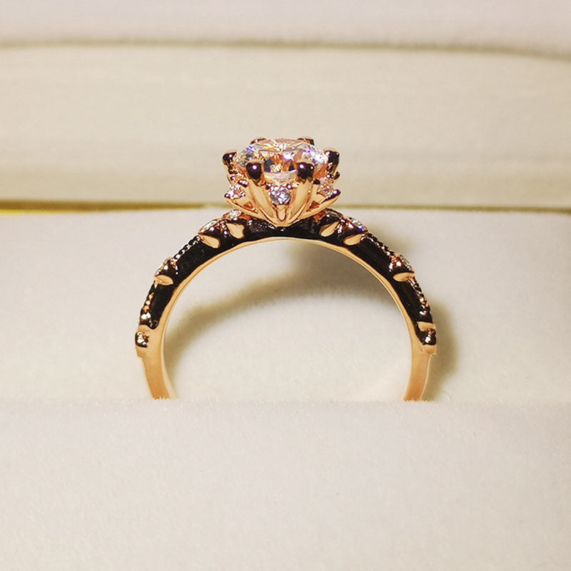 925 Sterling Silver Rose Gold Plated Round Cut CZ Unique Engagement Rings For Women