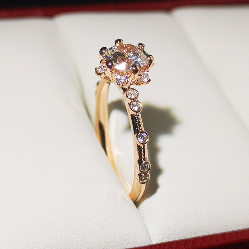 925 Sterling Silver Rose Gold Plated Round Cut CZ Unique Engagement Rings For Women