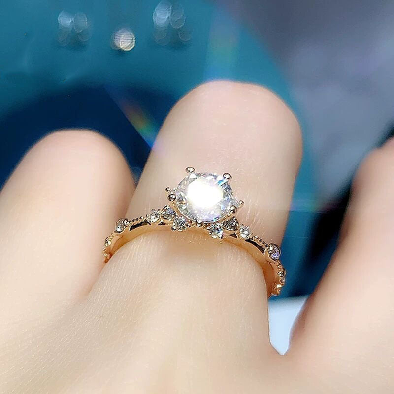 925 Sterling Silver Rose Gold Plated Round Cut CZ Unique Engagement Rings For Women