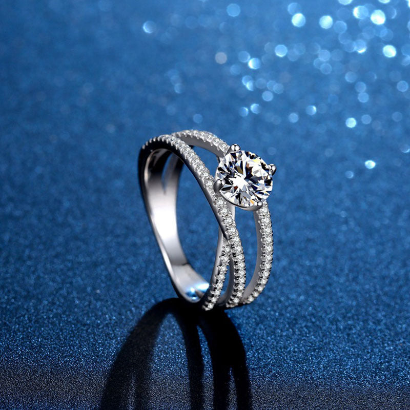 925 Sterling Silver Round Cut Created CZ Unique Engagement Rings for Women