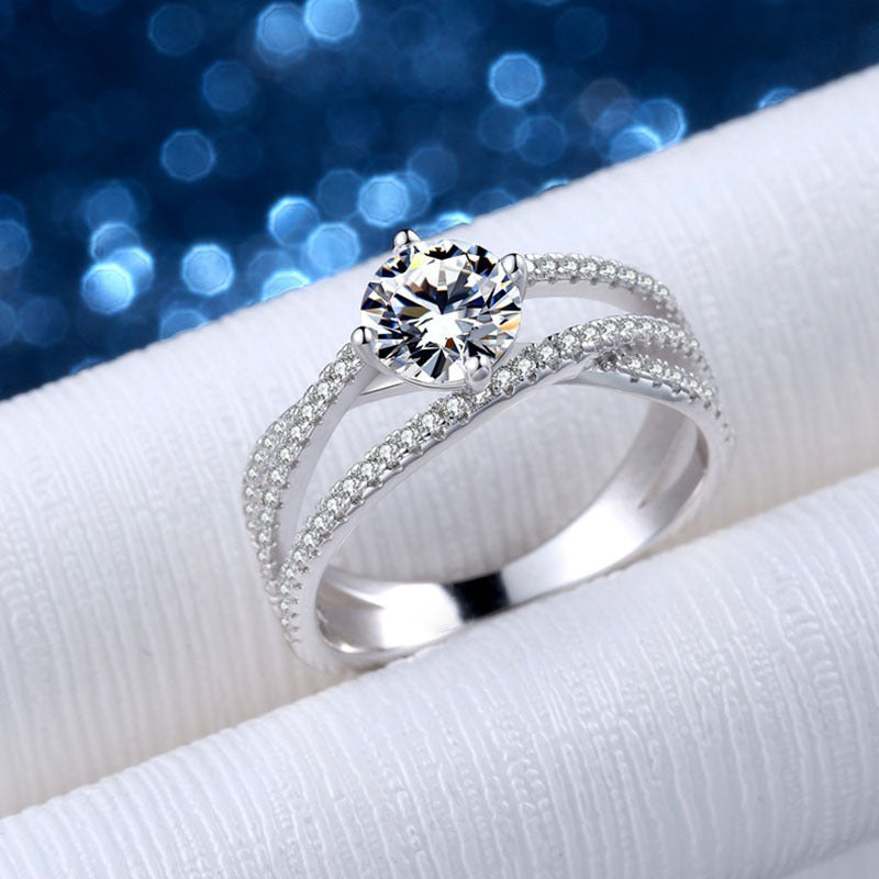 925 Sterling Silver Round Cut Pave CZ Engagement Ring