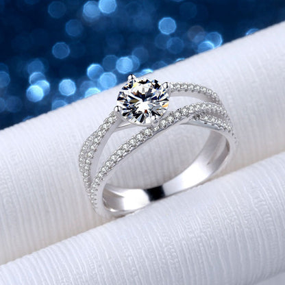 925 Sterling Silver Round Cut Created CZ Unique Engagement Rings for Women