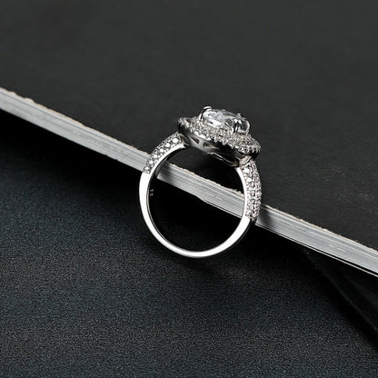 925 Sterling Silver Pear Halo Cut Cz Unique Engagement Ring