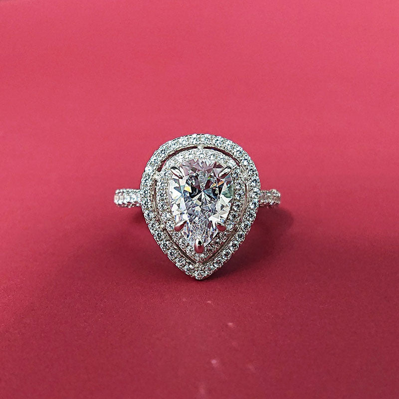 925 Sterling Silver Halo Pear Cut Cz Unique Engagement Rings for Women