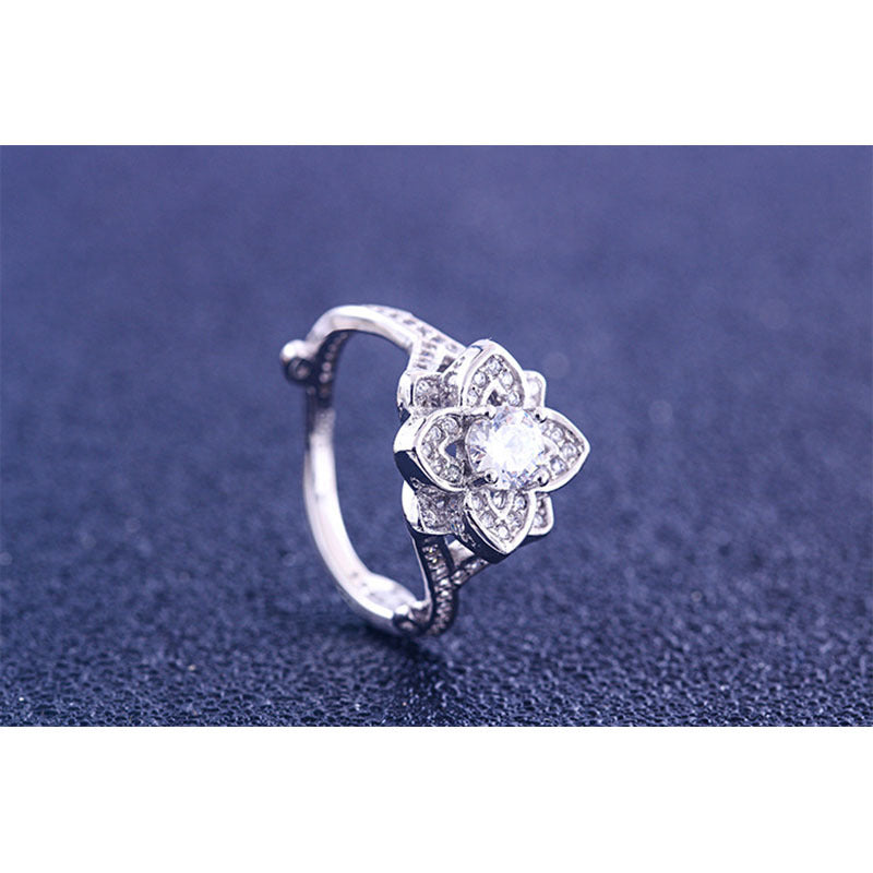 925 Sterling Silver Round Cut 925 Sterling Silver Clover Unique Engagement Rings for Women