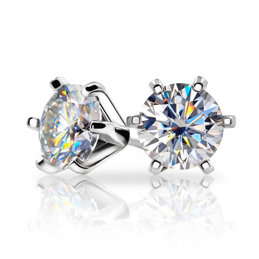 925 Sterling Silver Round Cut Cubic Zirconia Classic Stud Earrings