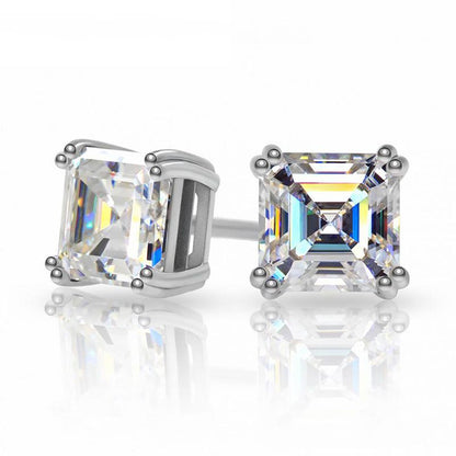 925 Sterling Silver Asscher Cut Cubic Zirconia Classic Stud Earrings