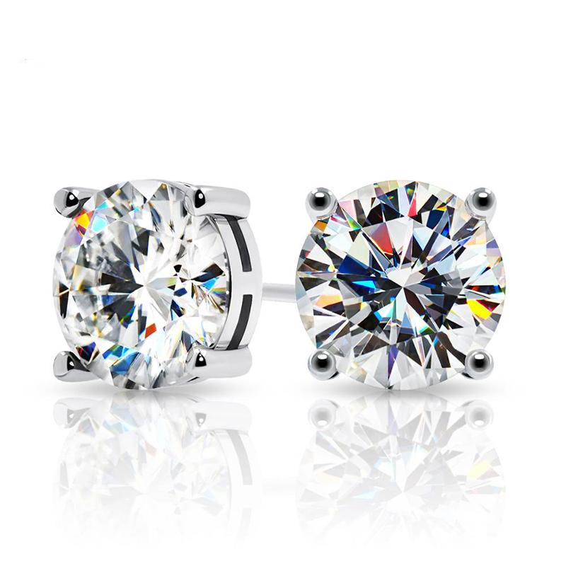 925 Sterling Silver Round Cut CZ Classic Stud Earrings