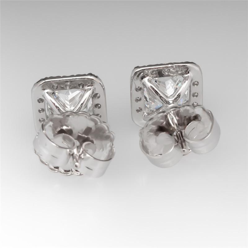 925 Sterling Silver Cushion Cut Cubic Zirconia Halo Stud Earrings