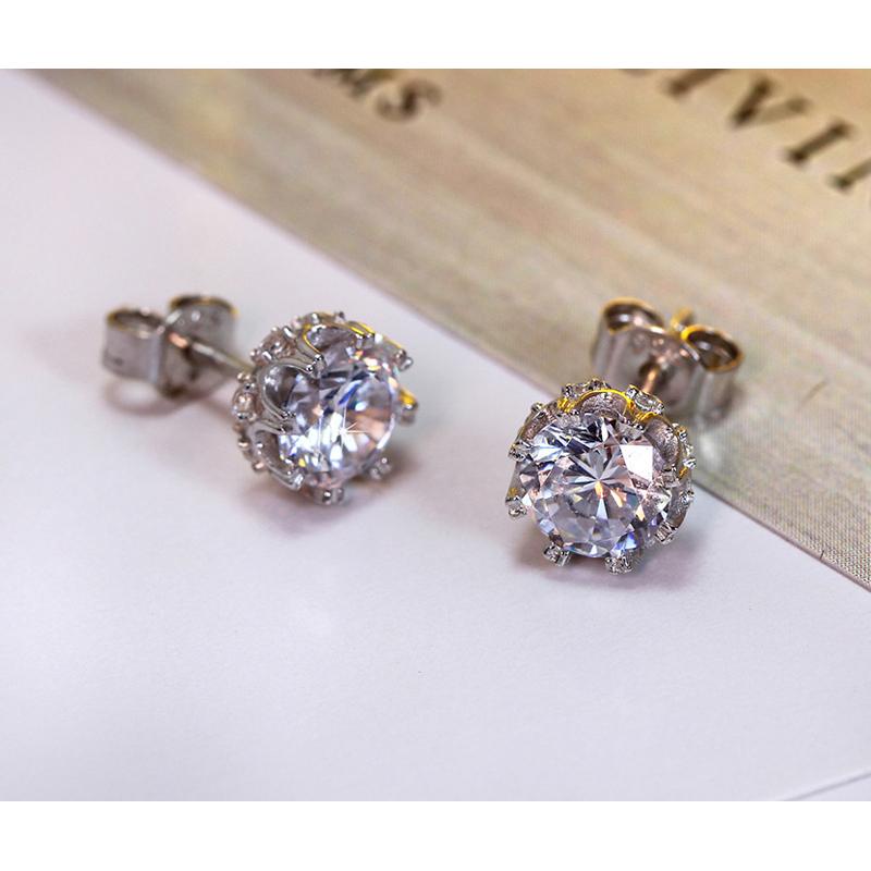 925 Sterling Silver Round Cut Moissanite Diamond Classic Stud Earrings