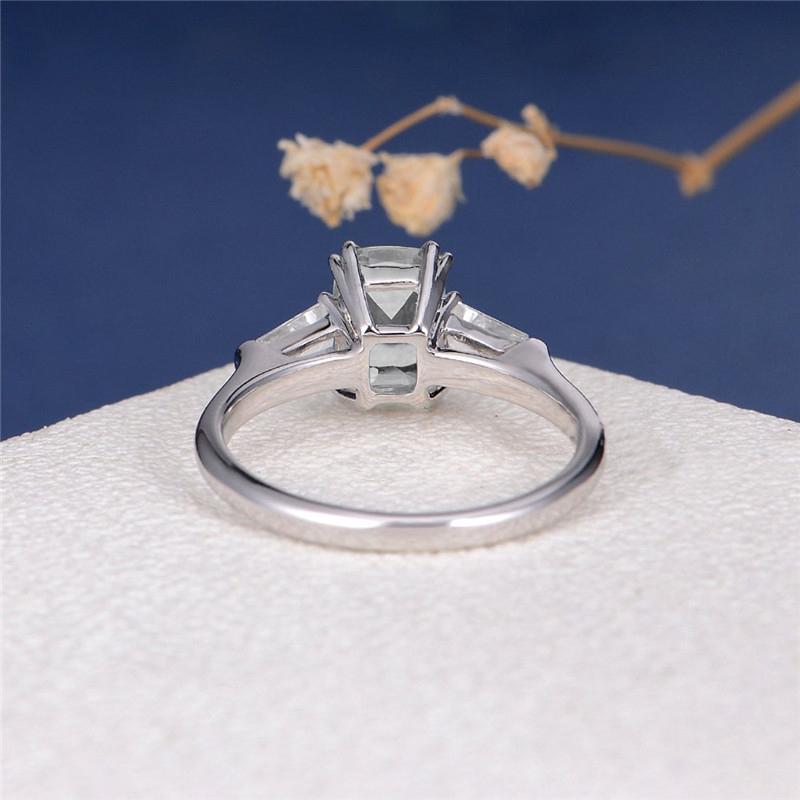 925 Sterling Silver Emerald Cut Three Stone CZ  Ring