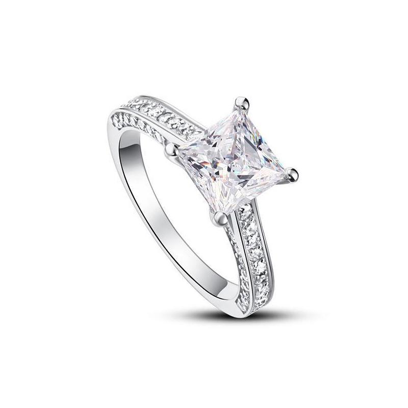 925 Sterling Silver Princess Cut CZ Engagement Ring