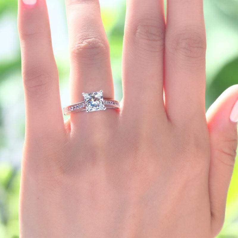 925 Sterling Silver Princess Cut CZ Engagement Ring