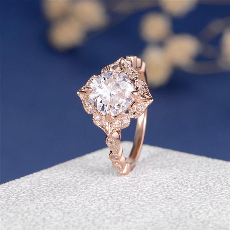 925 Sterling Silver Cushion Cut Halo Vintage CZ Ring