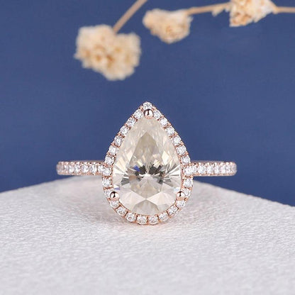 925 Sterling Silver Pear Shaped Halo CZ Ring