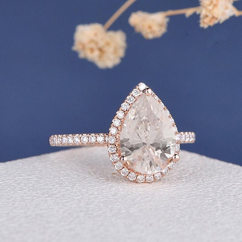 925 Sterling Silver Pear Shaped Halo CZ Ring