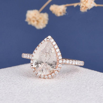 925 Sterling Silver Pear Shaped Halo CZ Ring