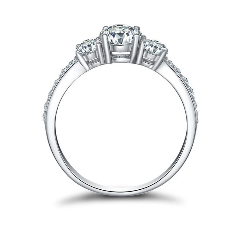 925 Sterling Silver Three Stone Round Cut CZ Ring