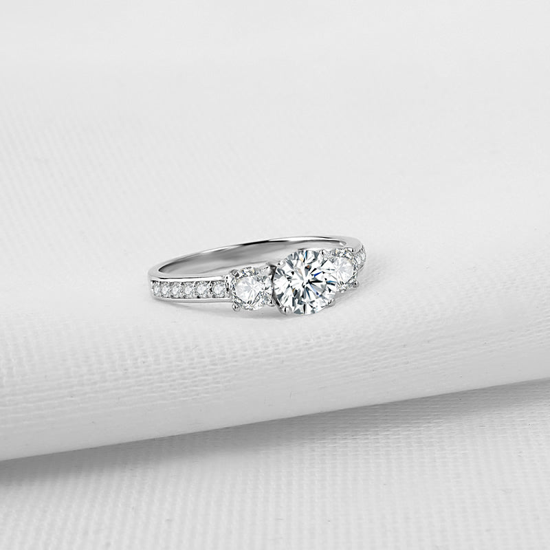 925 Sterling Silver Three Stone Round Cut CZ Ring