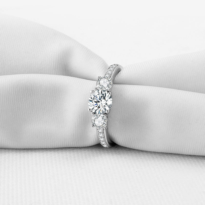 925 Sterling Silver Three Stone Round Cut CZ Ring