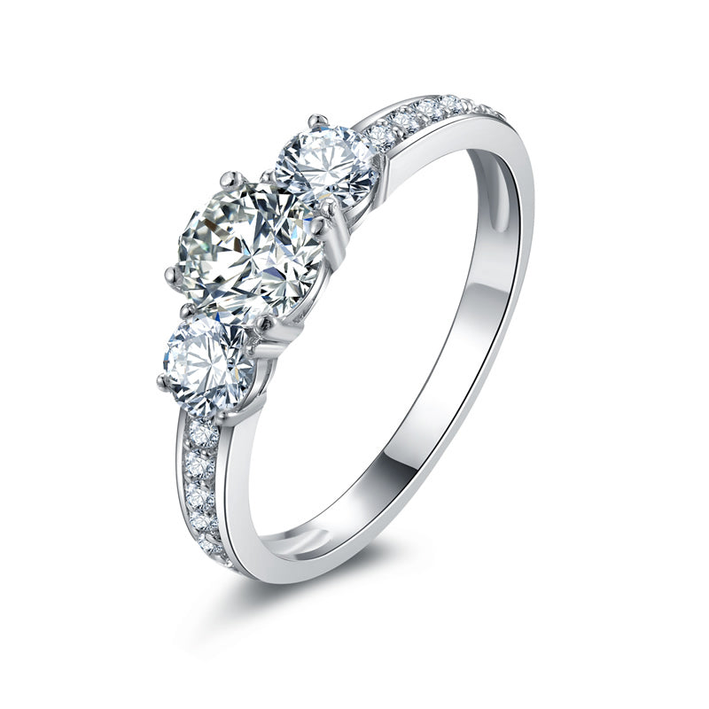 925 Sterling Silver Three Stone Round Cut CZ Ring