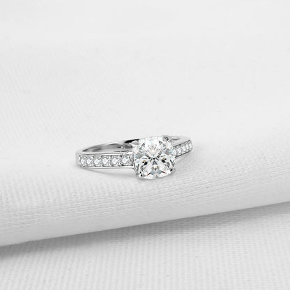 925 Sterling Silver Classic Cushion Cut 2 Carats CZ Diamond Ring