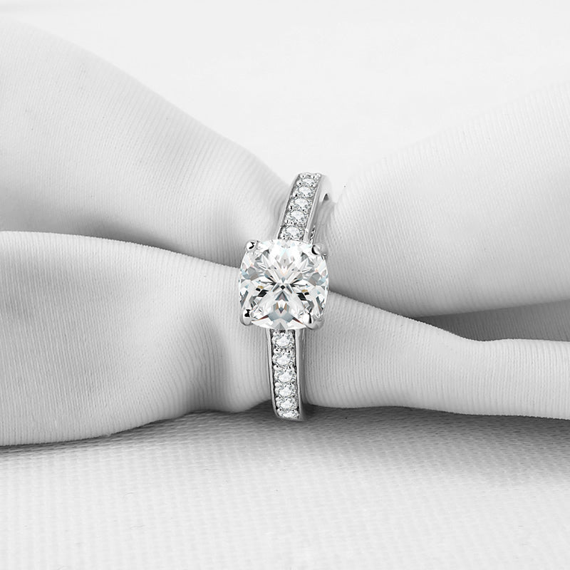 925 Sterling Silver Classic Cushion Cut 2 Carats CZ Diamond Ring