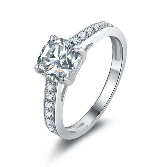 925 Sterling Silver Classic Cushion Cut 2 Carats CZ Diamond Ring