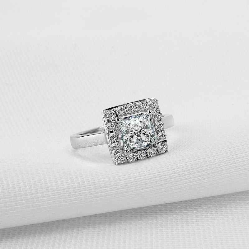 925 Sterling Silver Princess Cut CZ Halo Ring