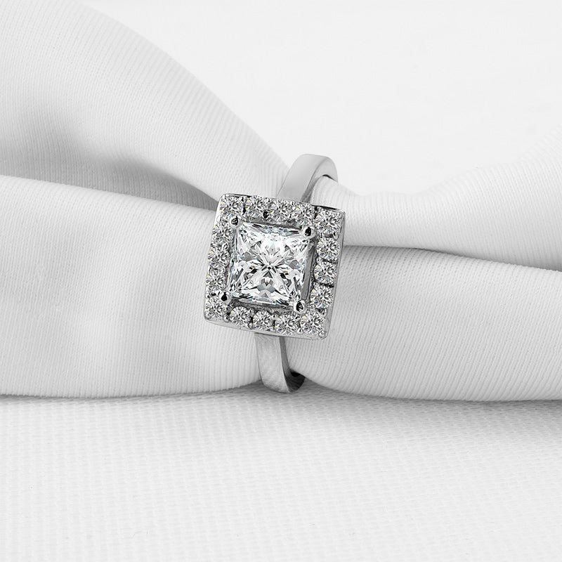 925 Sterling Silver Princess Cut CZ Halo Ring