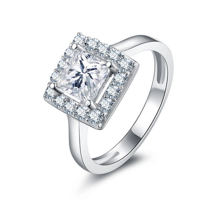 925 Sterling Silver Princess Cut CZ Halo Ring