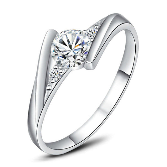 925 Sterling Silver Twist Shank Round Cut CZ Ring