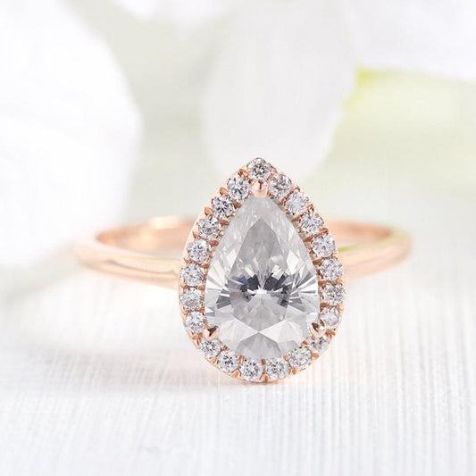 925 Sterling Silver Pear Shaped CZ Halo Ring