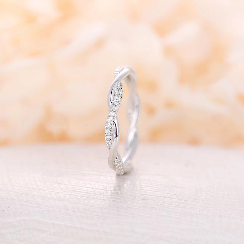 925 Sterling Silver Pave Twist Shank CZ Wedding Band